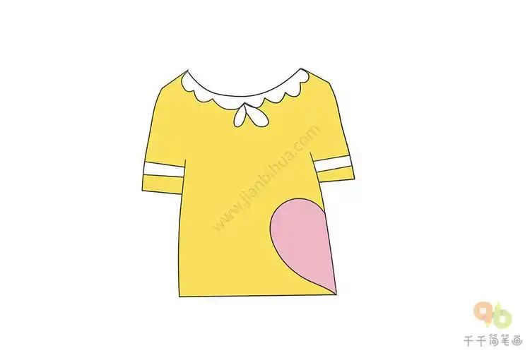 可爱花边黄色半袖简笔画