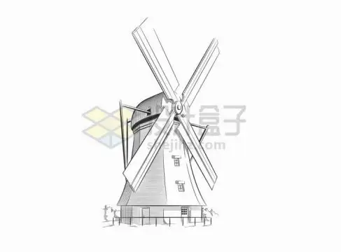 黑色插画荷兰大风车7605257矢量图片免抠素材