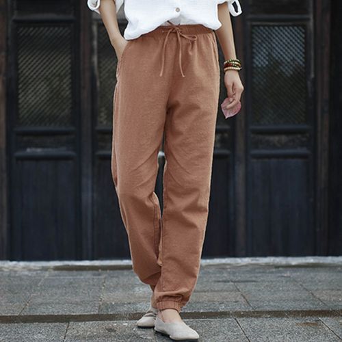 文艺复古棉麻哈伦裤女装春秋新款宽松女裤高腰休闲裤苎麻直筒裤子