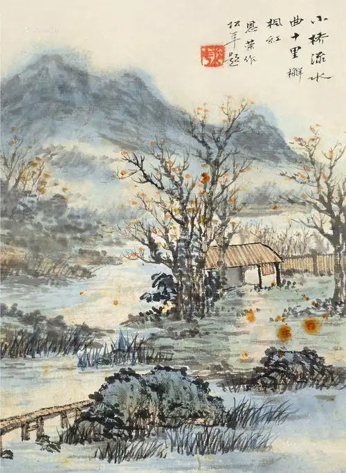 【小桥流水 镜片 设色纸本】拍卖品_图片_价格_鉴赏_绘画_雅昌艺术品