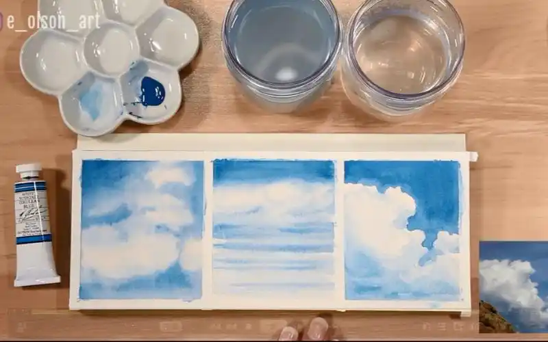 水彩技法教程单色画出三种天空云朵新手必备的实用方法