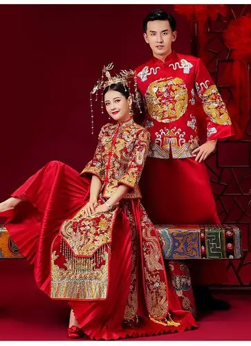 秀禾服新娘婚纱2020新款夫妻款古装旗袍结婚礼服 19新款32503加钻 l