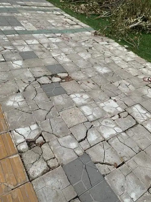 沙井松福大道和一路段两侧辅路地砖破旧不堪,坑洼不平