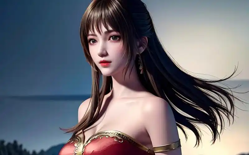 国漫女神4k高清壁纸,天使彦红色系唯美长裙