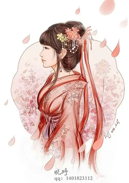 《侧颜 》 水彩古风插画,晓婷古风插画,原创,封面,个人原创,古典美女