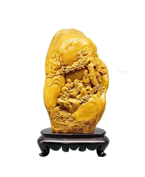 0150清寿山石雕祝寿摆件