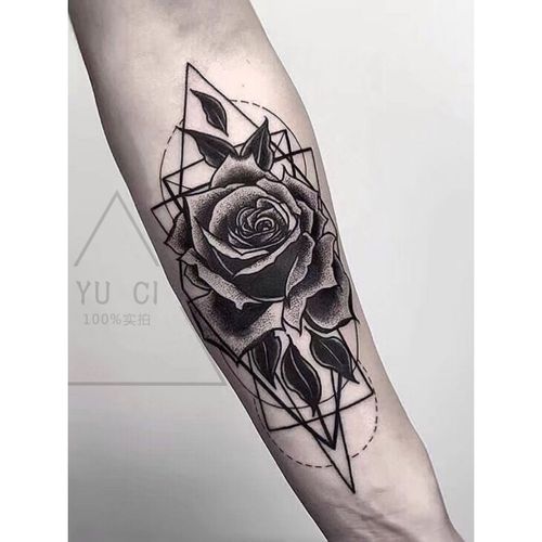 网红手臂花臂黑玫瑰刺青仿真防水男女持久欧美风纹身贴