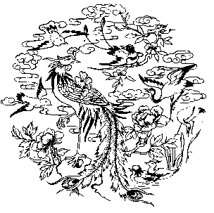 傅氏图书 图案寓意 百鸟朝凤 a hundred birds worship the phoenix