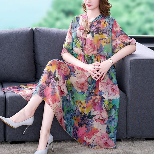 素订女装旗舰店宽松大码高端妈妈气质洋气品牌连帽杭州棉麻连衣裙