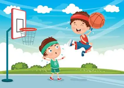 孩子们打篮球的矢量插图孩子们打篮球的矢量插图卡通男孩打篮球儿童打