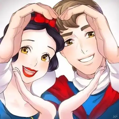 迪士尼公主情侣头像图片 公主与王子用手比爱心超甜蜜_情侣动漫头像