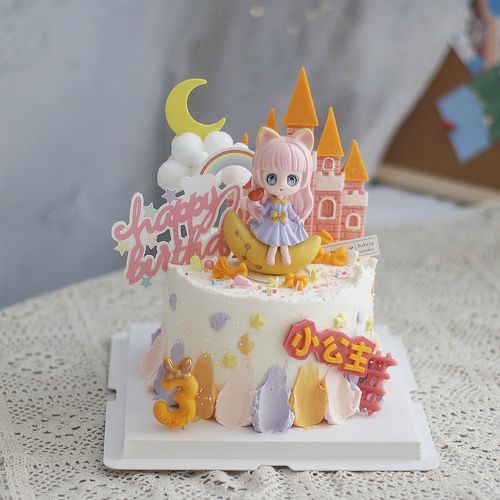 星河美少女 女孩生日蛋糕装饰摆件插牌公仔 蝴蝶结气球