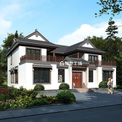 2214二层中式四合院设计图纸仿古建筑自建房新农村带庭院效果图