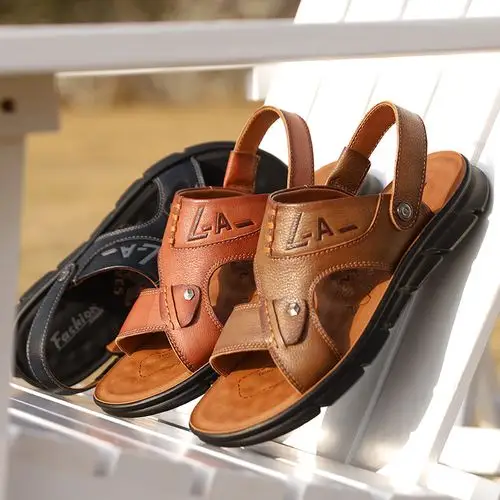 皮凉鞋男真皮休闲防滑沙滩鞋牛皮凉拖两用潮