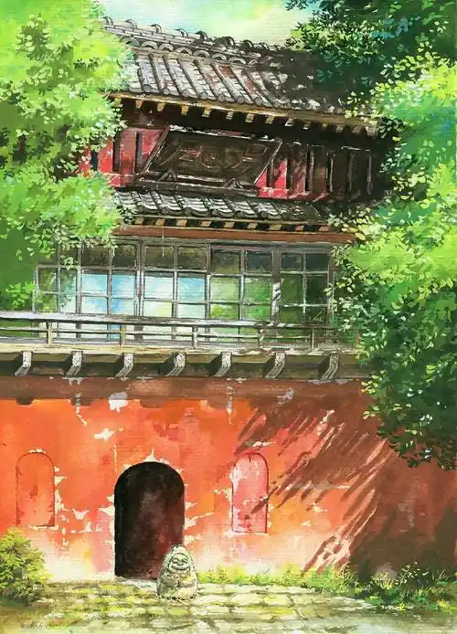 不透明水彩手绘动漫场景