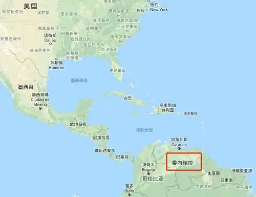 委内瑞拉与美国的相对位置