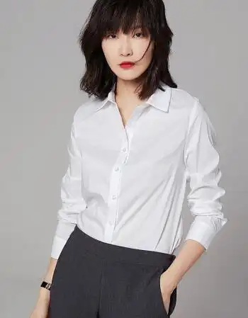 维纳白衬衫女长袖宽松韩版休闲百搭上衣新款商务职业修身衬衣女 白色