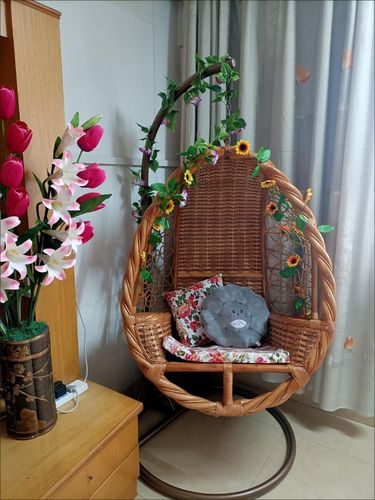 紫叶印尼天然真藤吊篮秋千吊椅阳台布置区室内外藤编单双人家用摇蓝椅