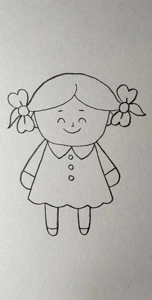 带着两个蝴蝶结的开心小女孩,我们一起给小女孩的裙子涂上漂亮的颜色