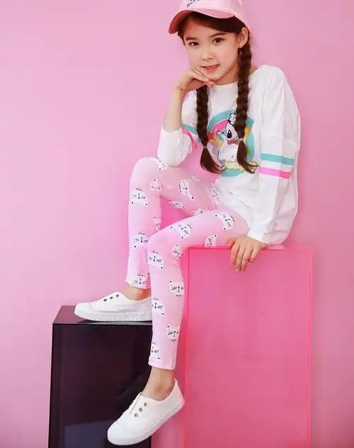 女童粉色打底裤