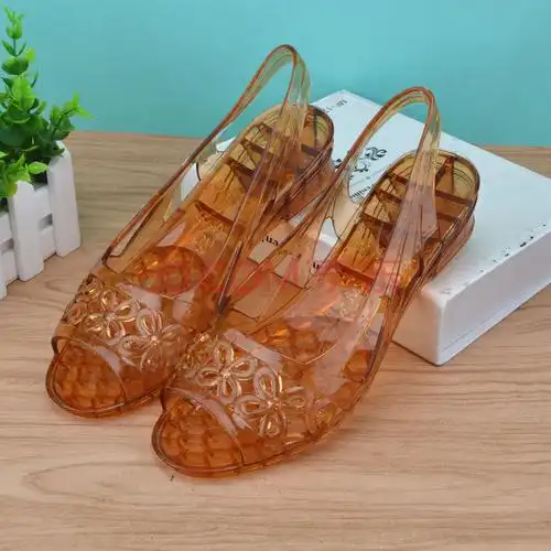 鱼嘴塑料凉鞋女夏季坡跟透明果冻鞋防滑休闲软底塑胶妈妈水晶凉鞋 浅