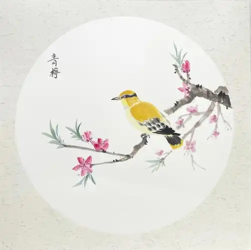 国画黄鹂鸟桃花