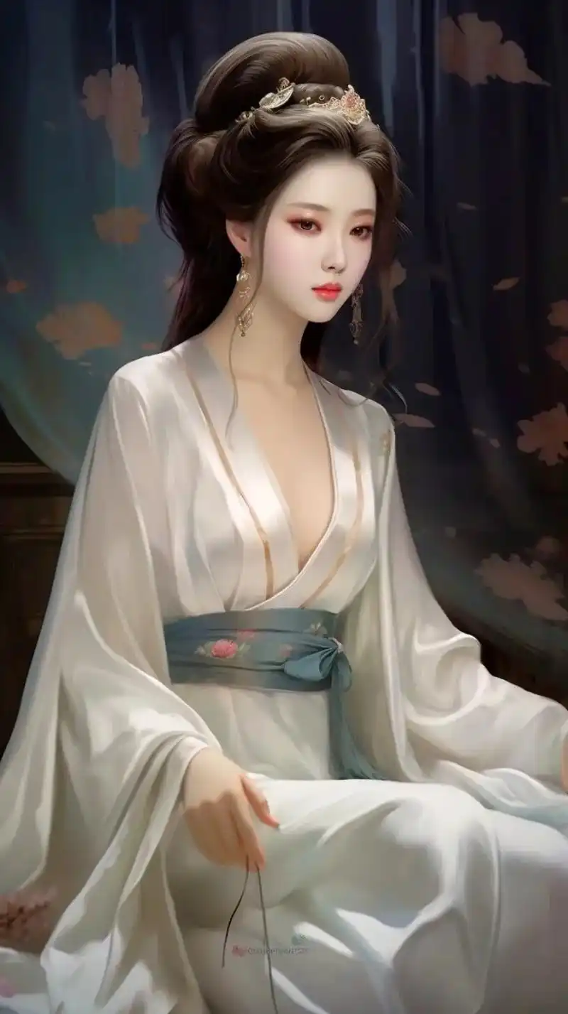 在时间的深处,一袭华丽汉服,一位古典美女静静地步入繁花似锦的 - 抖