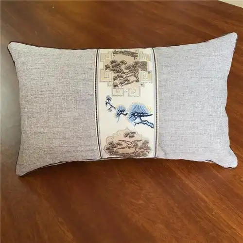 中式亚麻沙发腰靠枕办公室午休枕客厅居家床头护腰靠背长方形枕套