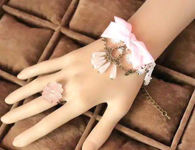 洛丽塔唯美复古时尚手工饰品手链带戒指一体手链绿森饰品 mtb99