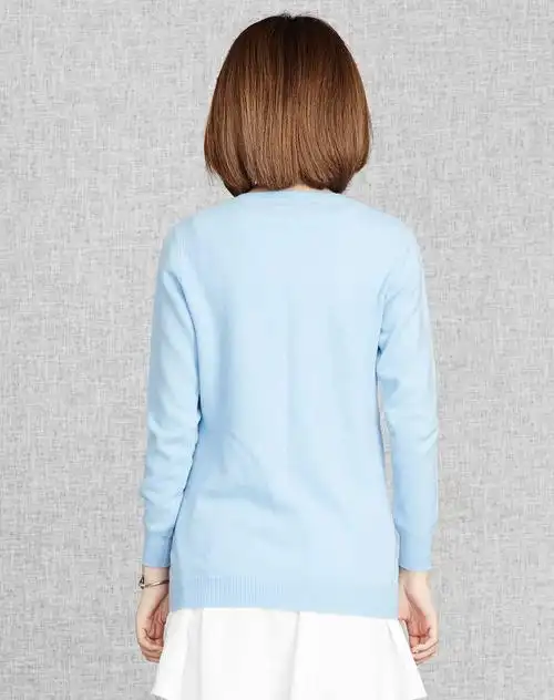 女式浅天蓝羊绒大v领开衫