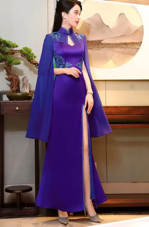 时尚优雅修身高开叉中国风晚礼服mb晚礼服