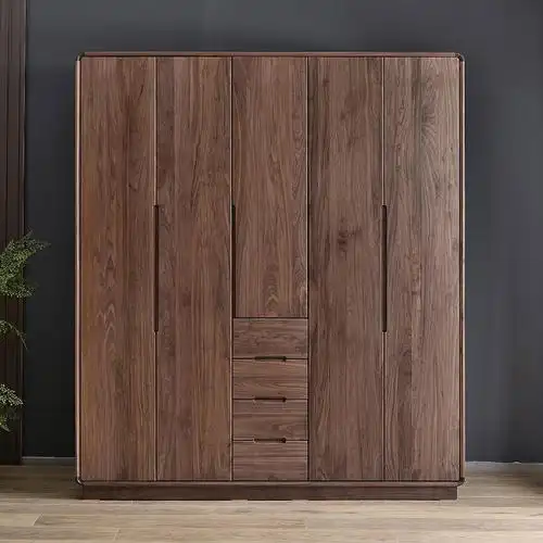 北欧简约实木黑胡桃木衣柜家用卧室现代简约日式樱桃木落地衣橱柜