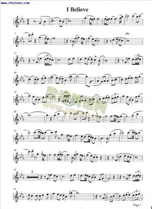 i beiieve (午夜的萨克斯) 歌谱简谱网