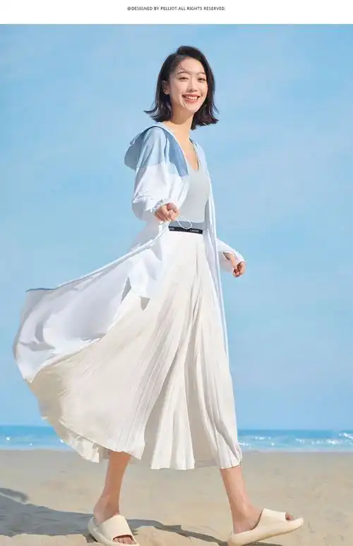 伯希和长款防晒衣女冰丝轻薄透气外套全身防紫外线新款皮肤风衣浅灰色