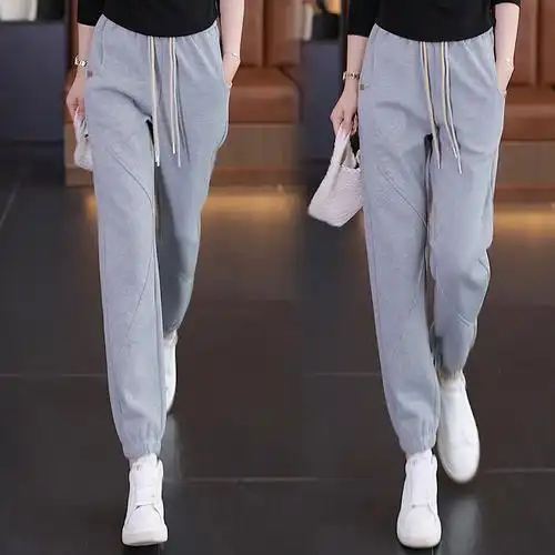 休闲运动裤子女宽松收口裤2024春秋款新品松紧腰早秋女装卫裤女裤