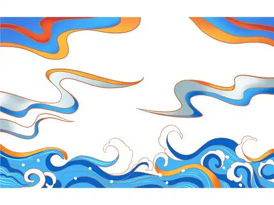 国潮浪花蓝色国潮风海浪海浪花国潮元素国潮插画png素材