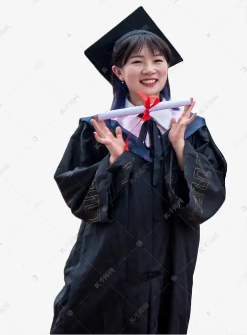 大学生学士服拿毕业证书留影