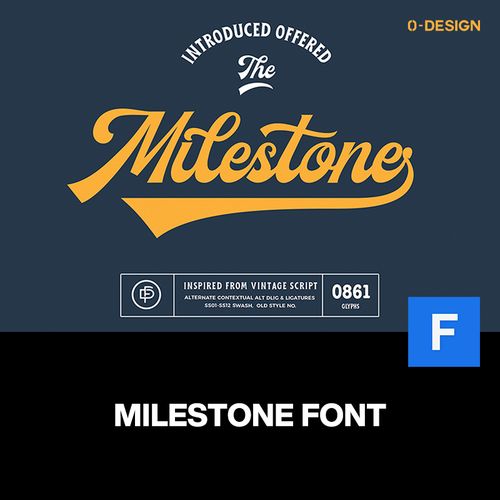 milestone潮流复古优雅棒球logo标题咖啡馆手写英文字体设计素材