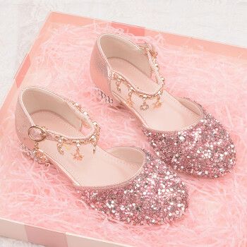 雅尔索儿童高跟鞋女公主7-12岁银色公主鞋女童水晶鞋模特比赛小童中大