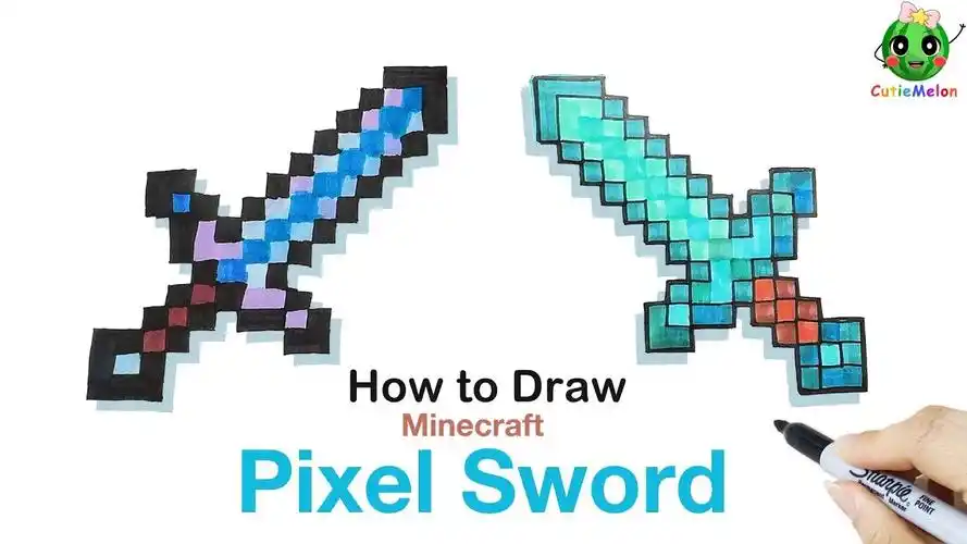 儿童简笔画游戏我的世界-钻石剑how to draw a minecraft pixel sword