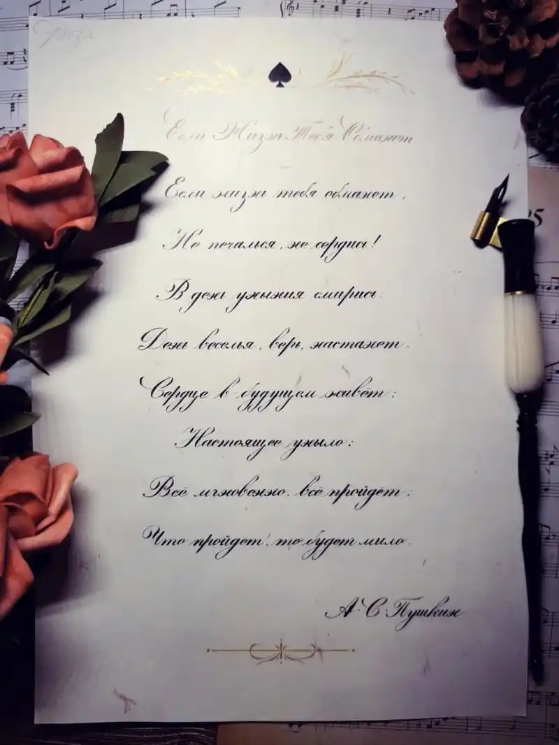 俄文手写|花体  英文→俄文 Не  печалься,не  серд