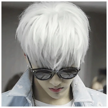 假发男短发韩版帅气男士短直发齐刘海学生蓬松日常全头套纯白色发网