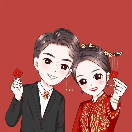 婚礼手绘头像定制卡通q版漫画人物设计婚纱照logo真人照结婚请柬