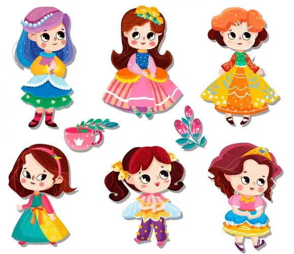 6款卡通公主风女孩设计矢量素材