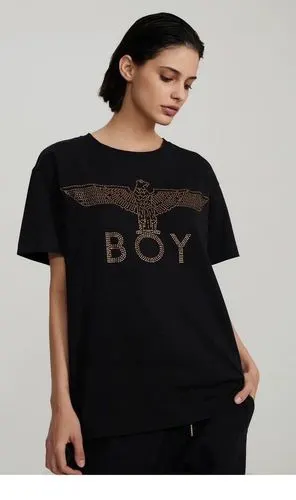 【伦敦男孩短袖】boylondon 2020新款金色亮钻老鹰logo圆领t恤情侣款