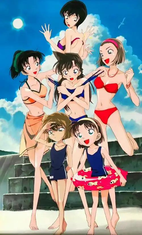 海滩的柯南×泳装的小兰9215夏天真好啊!#名侦探柯南