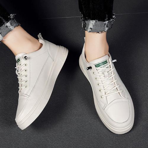 潮流百搭套脚小白鞋子男2024春季透气皮面休闲板鞋新款鞋韩版男款