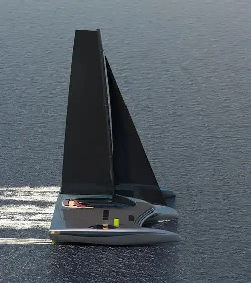 开创性40米零排放三体帆船概念domus号
