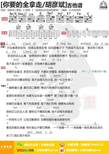 你要的全拿走(大树乐器-大树音乐)吉他谱(图片谱,弹唱,和弦谱)_胡彦斌