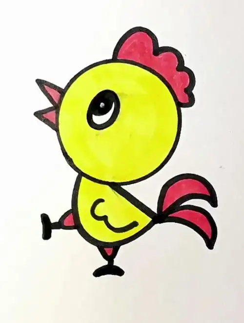 用圆画小鸡简笔画来啦